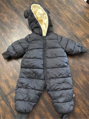 Baby Black Puffer Snowsuit with Cream Lining